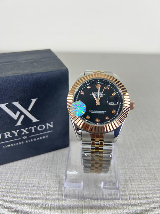 RLX Royal Crest Two Tone Black Dial Luxury Men's Watch