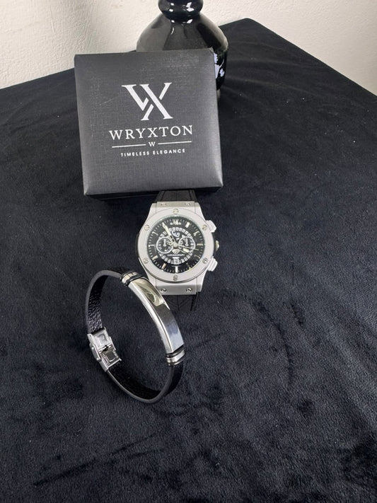 Titan Chronograph Black Rubber Men's Watch& Classic Bracelet Set