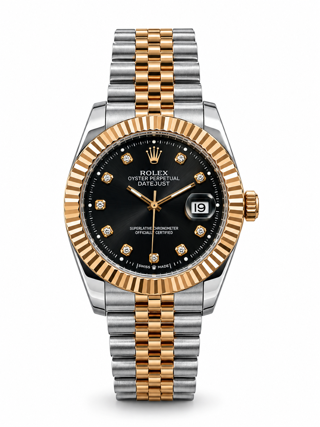RLX Royal Crest Two Tone  Black Dial Luxury Men's Watch