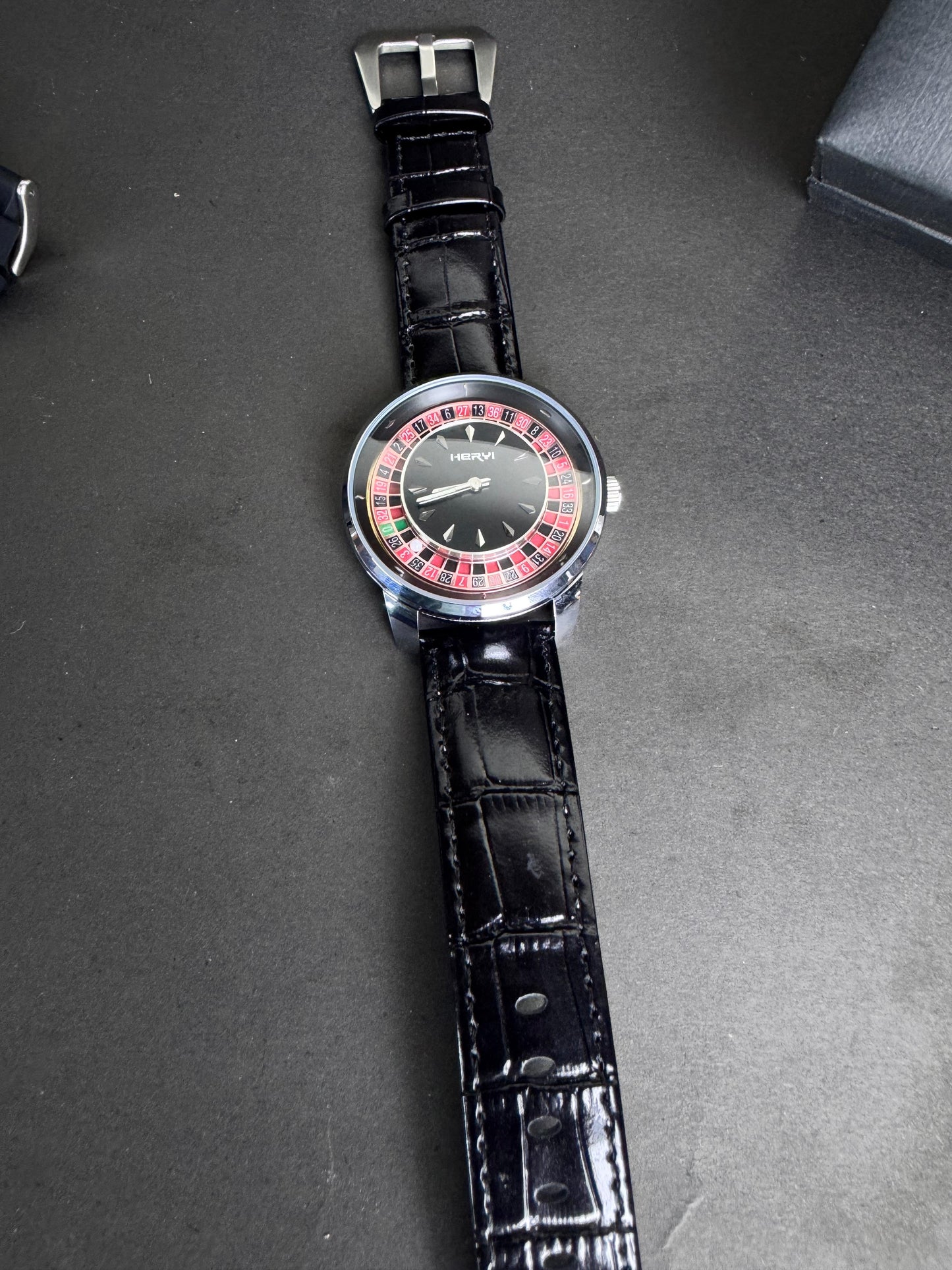 Noir Roulette Black Leather Men's Watch