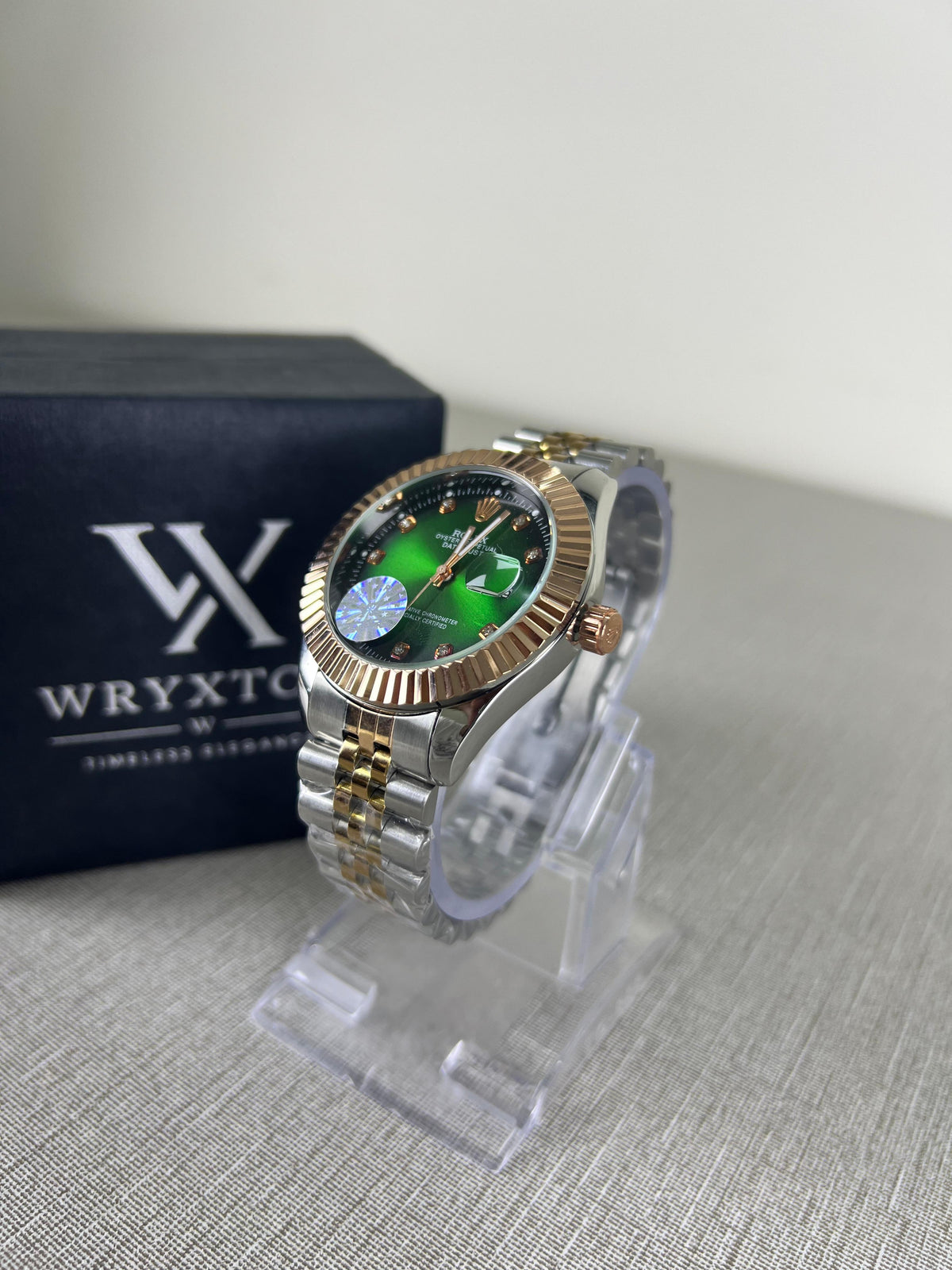 RLX Royal Crest  Two Tone Green Dial Luxury Men's Watch