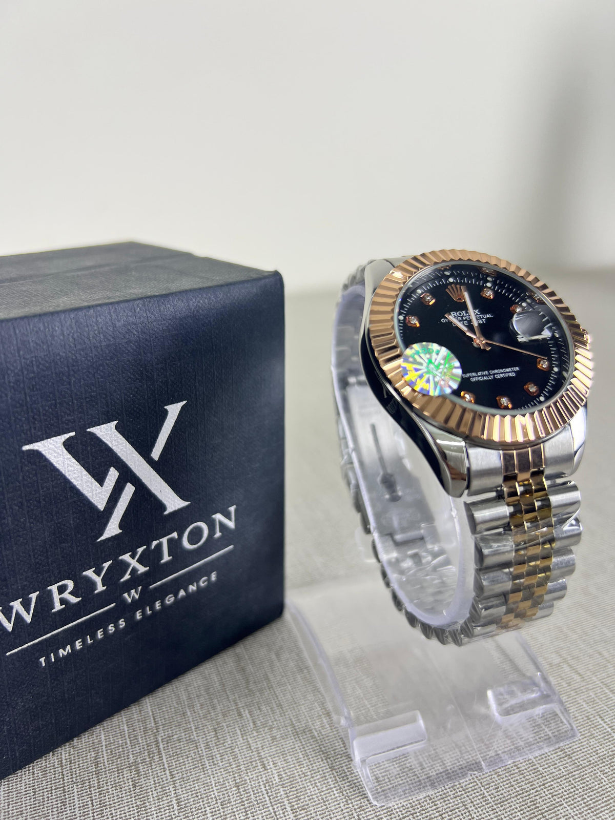 RLX Royal Crest Two Tone  Black Dial Luxury Men's Watch