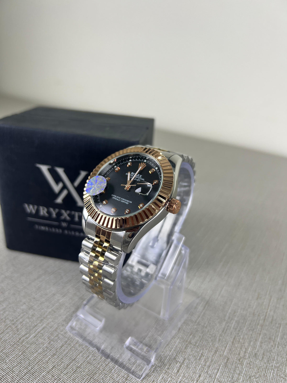 RLX Royal Crest Two Tone  Black Dial Luxury Men's Watch