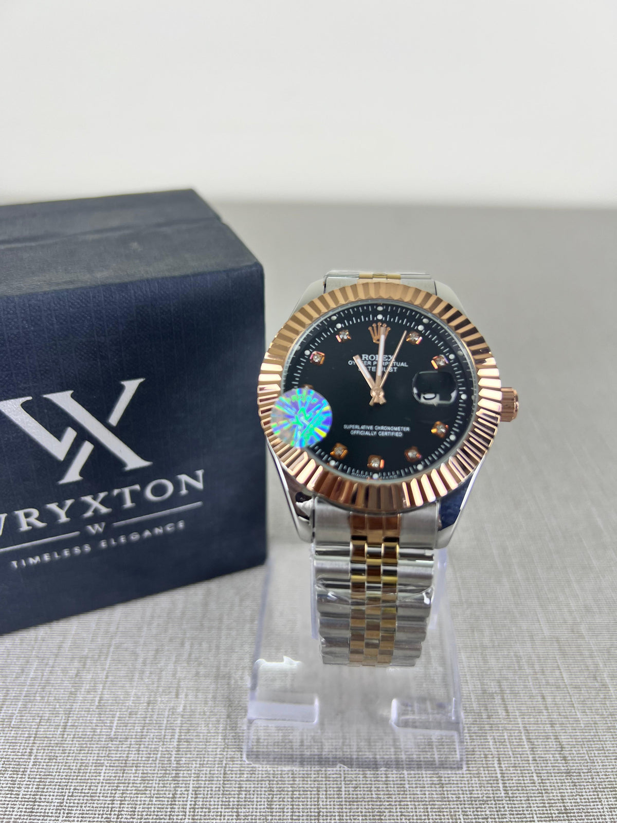 RLX Royal Crest Two Tone  Black Dial Luxury Men's Watch
